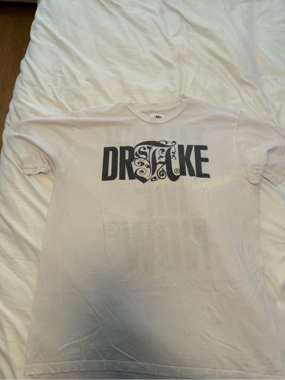 Alife White Short-Sleeve Tee with Black Drake Graphic